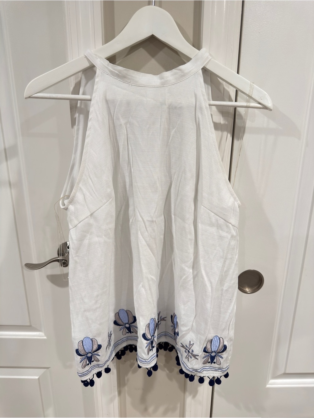 Blue Rain White Embroidered Sleeveless Boho Tunic Top Women's Medium